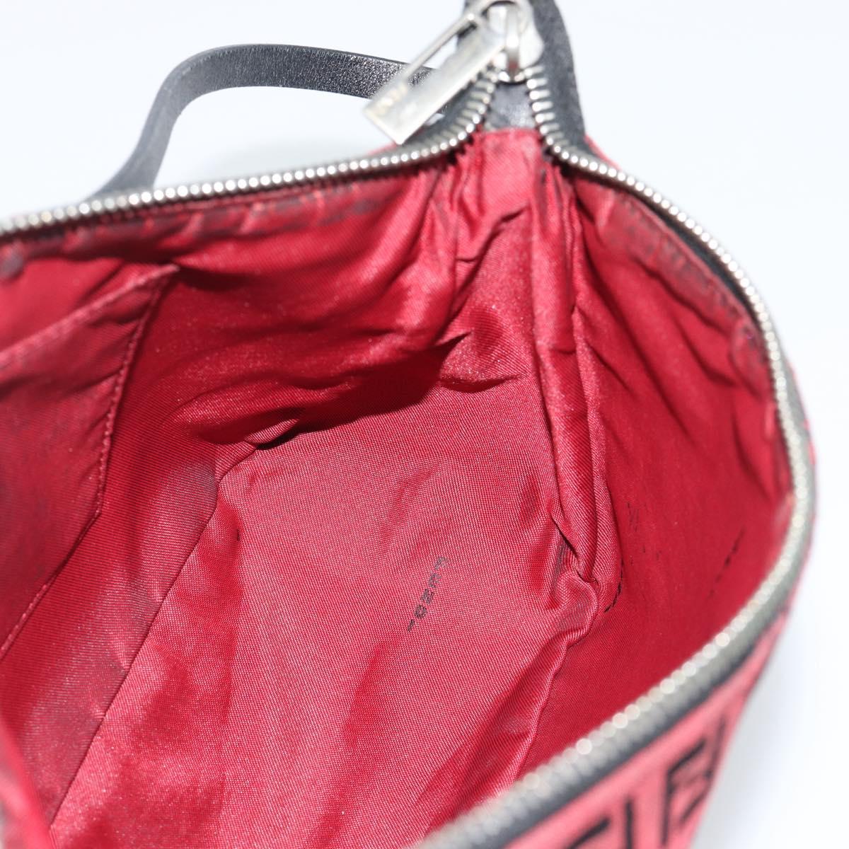 FENDI Zucchino Canvas Shoulder Bag Red Silver Auth 189614