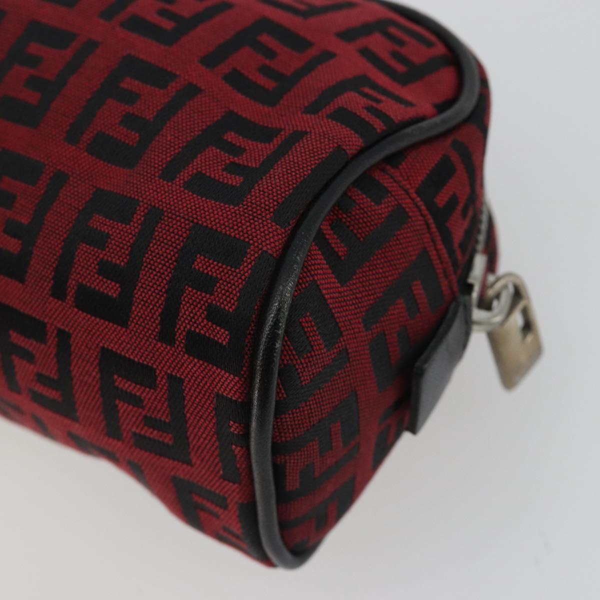 FENDI Zucchino Canvas Pouch Red Silver Auth 189615A