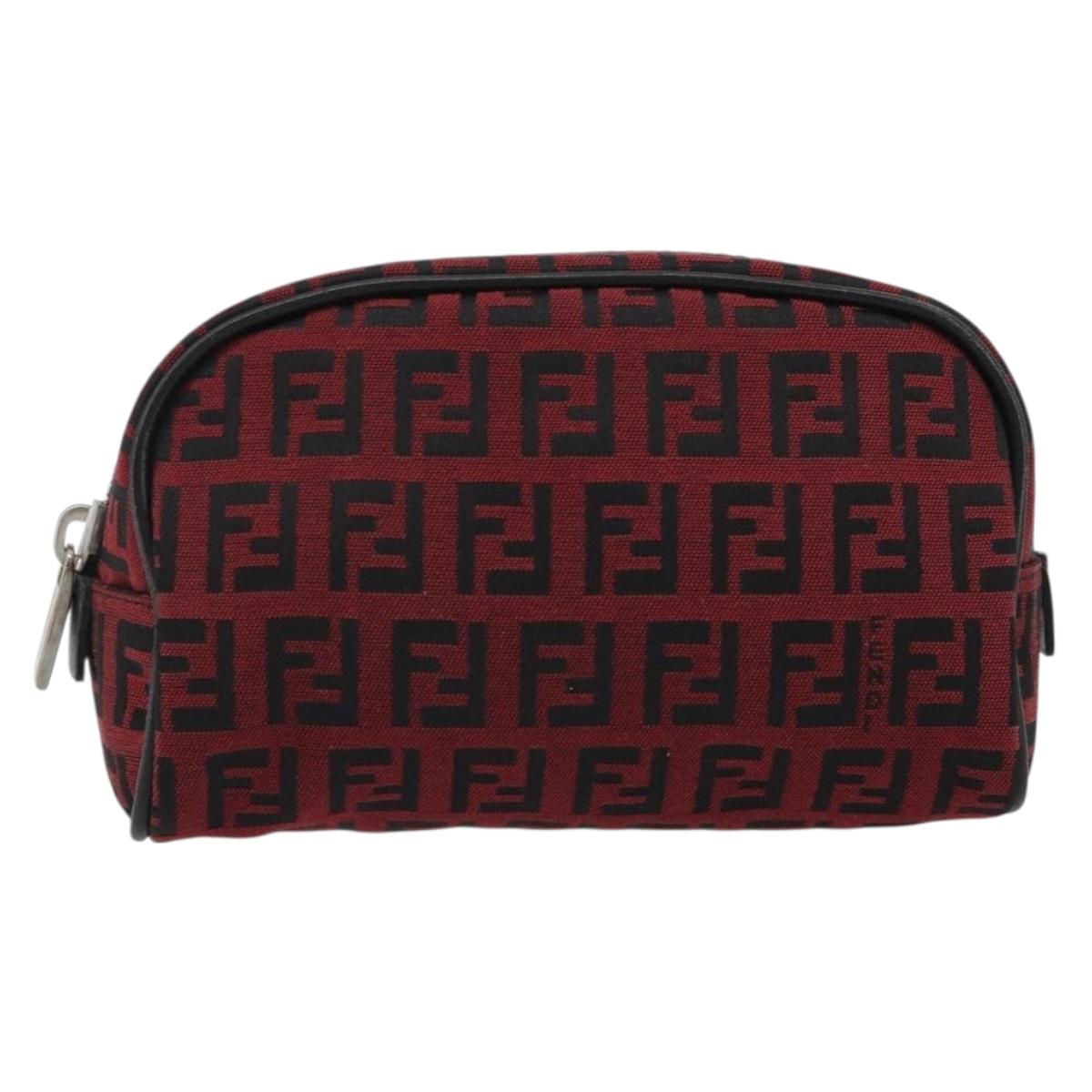 FENDI Zucchino Canvas Pouch Red Silver Auth 189615A