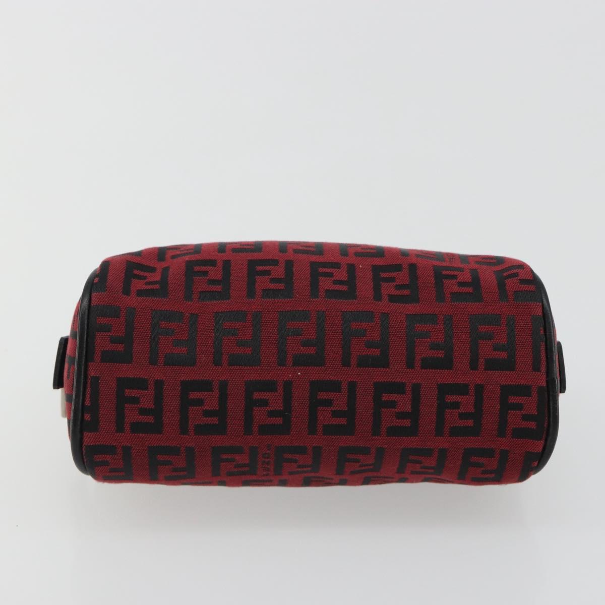 FENDI Zucchino Canvas Pouch Red Silver Auth 189615A