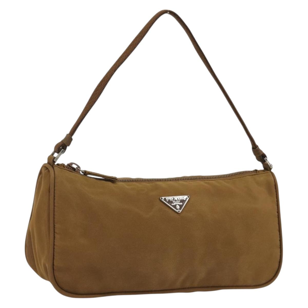 PRADA Accessory Pouch Nylon Brown Silver Auth 189617