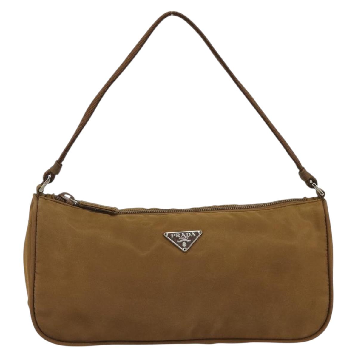 PRADA Accessory Pouch Nylon Brown Silver Auth 189617