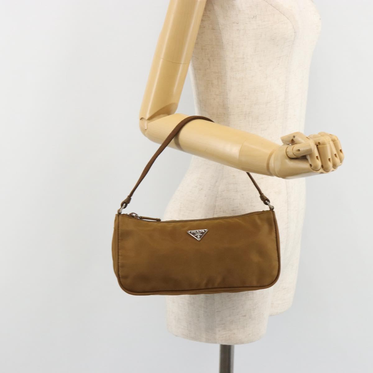 PRADA Accessory Pouch Nylon Brown Silver Auth 189617