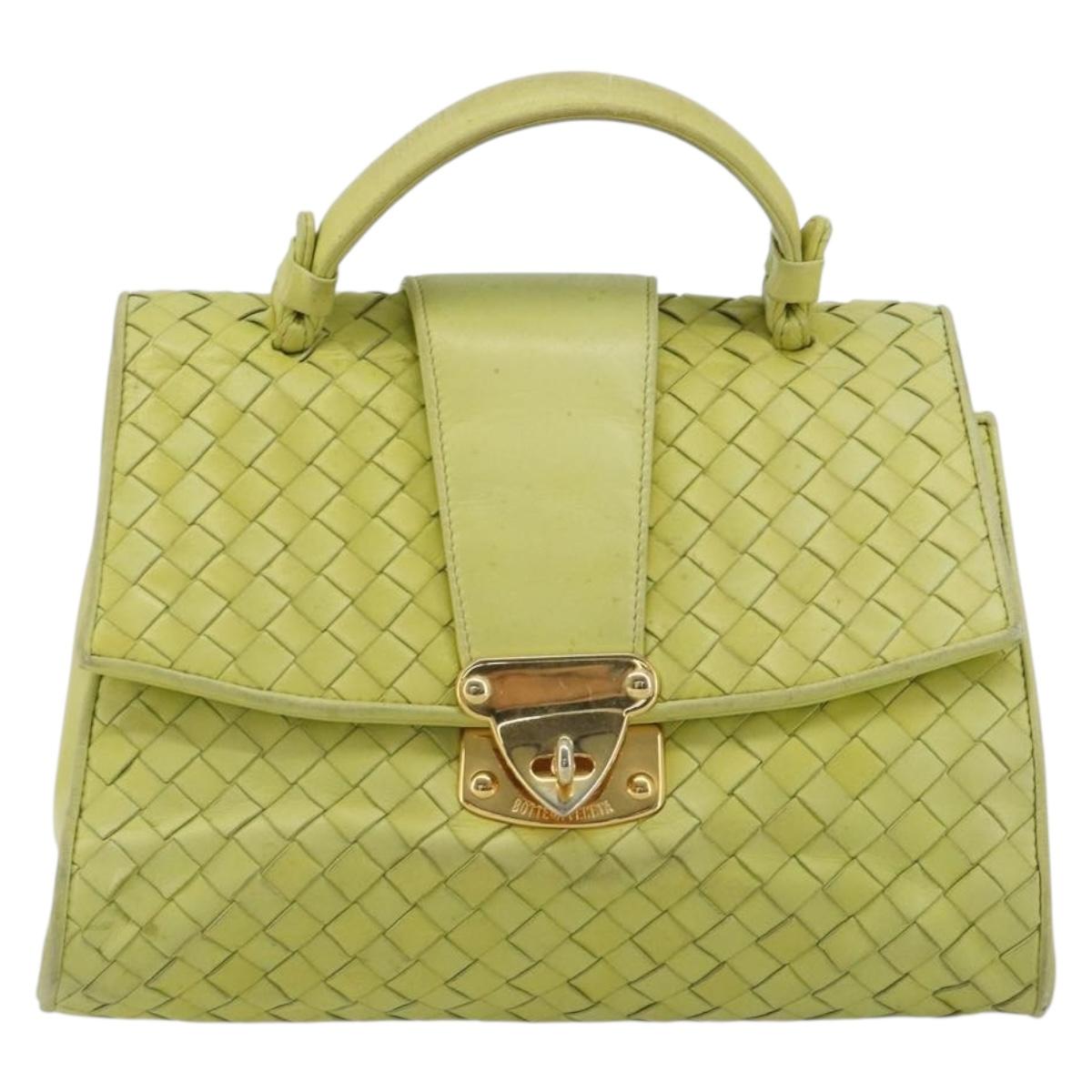 BOTTEGA VENETA INTRECCIATO Hand Bag Leather Yellow Gold Auth 189621