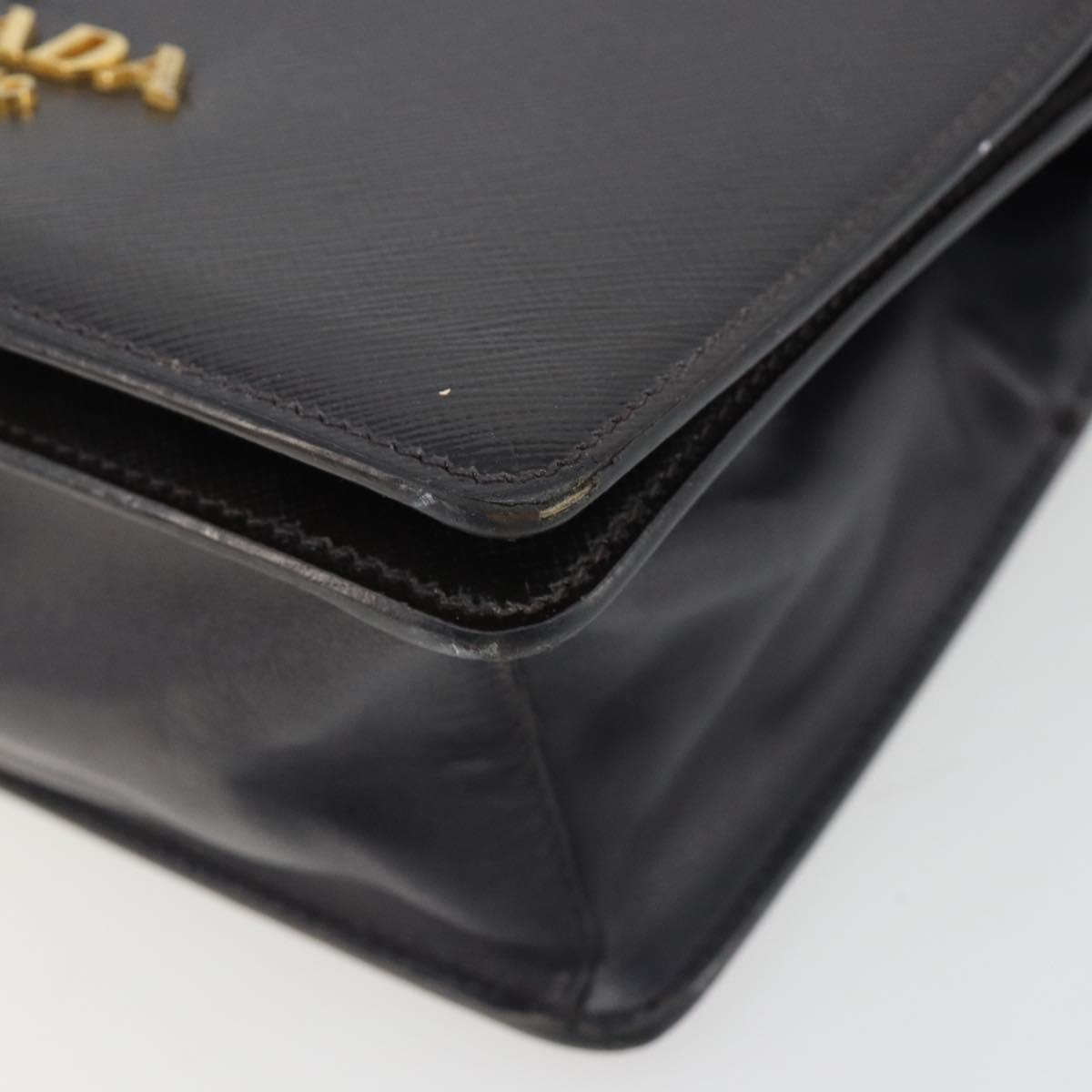 PRADA Chain Shoulder Bag Saffiano Leather Black Gold Auth 189622A