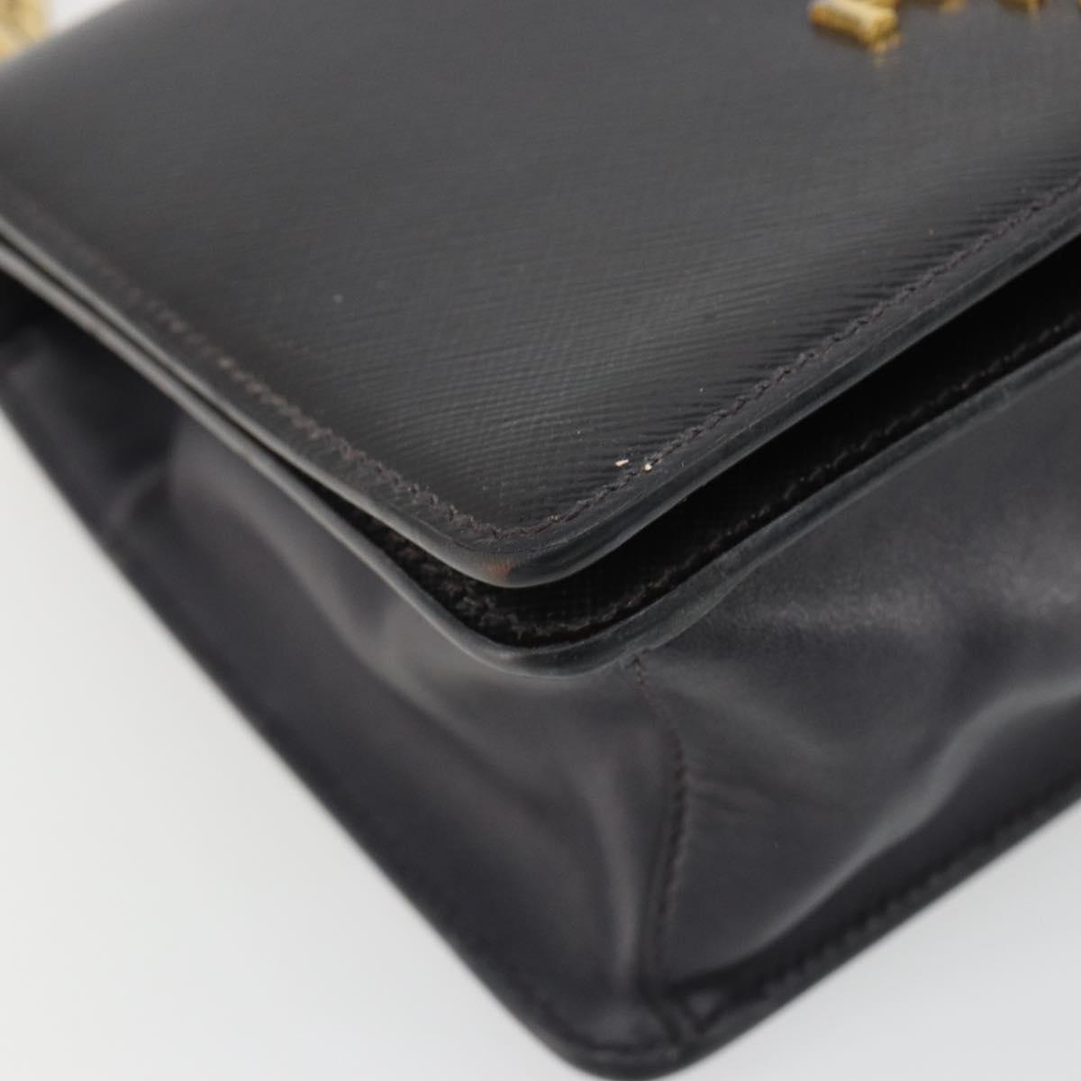 PRADA Chain Shoulder Bag Saffiano Leather Black Gold Auth 189622A