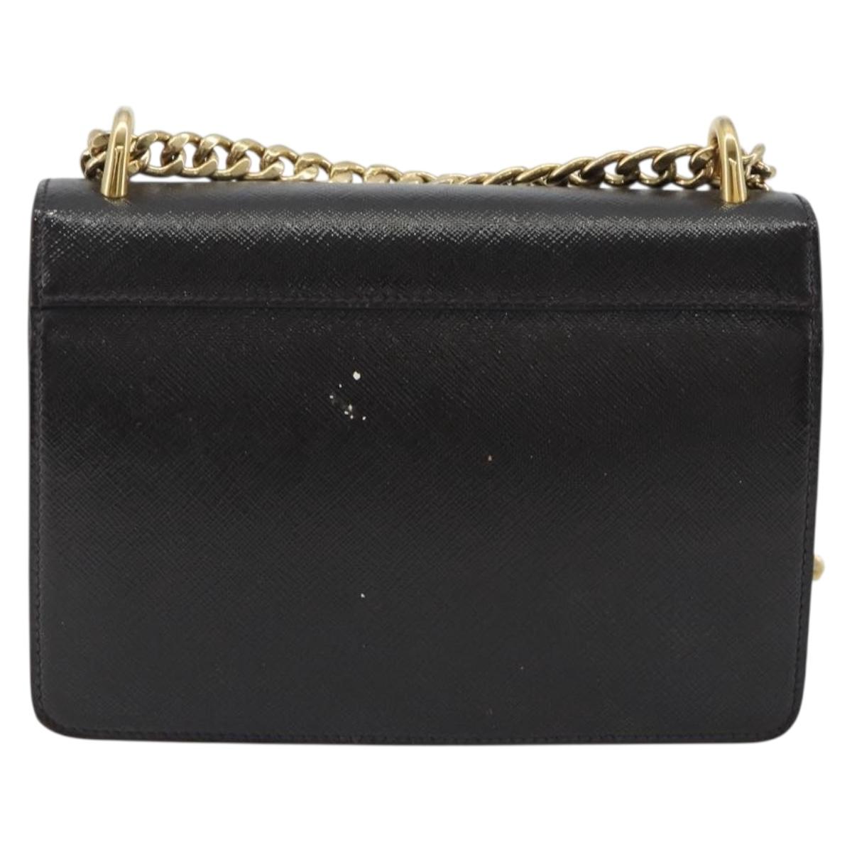 PRADA Chain Shoulder Bag Saffiano Leather Black Gold Auth 189622A