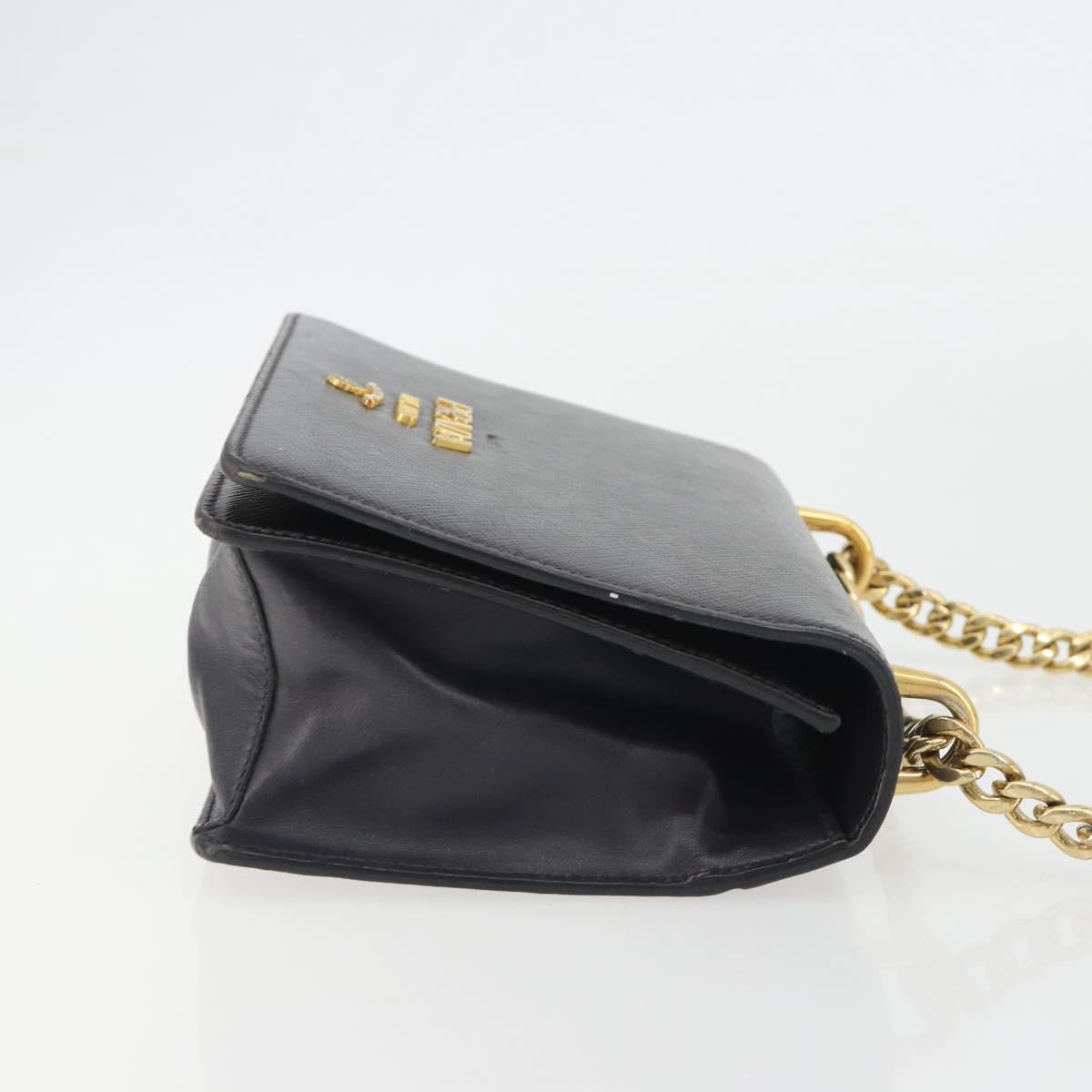 PRADA Chain Shoulder Bag Saffiano Leather Black Gold Auth 189622A