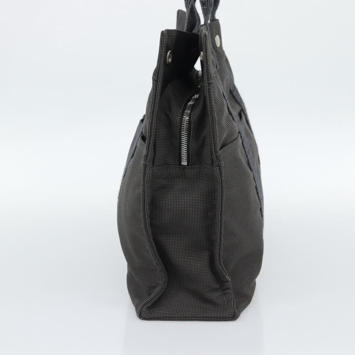 HERMES Her Line MM Hand Bag Canvas Gray Silver Auth 189626