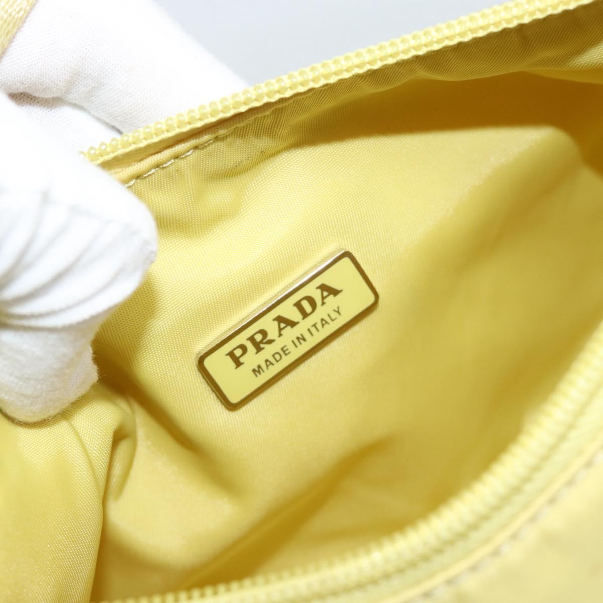 PRADA Hand Pouch Nylon Yellow Silver Auth 189641