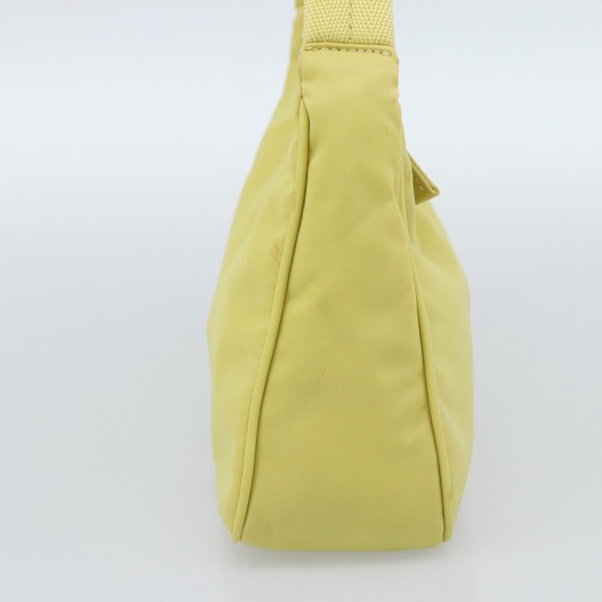PRADA Hand Pouch Nylon Yellow Silver Auth 189641
