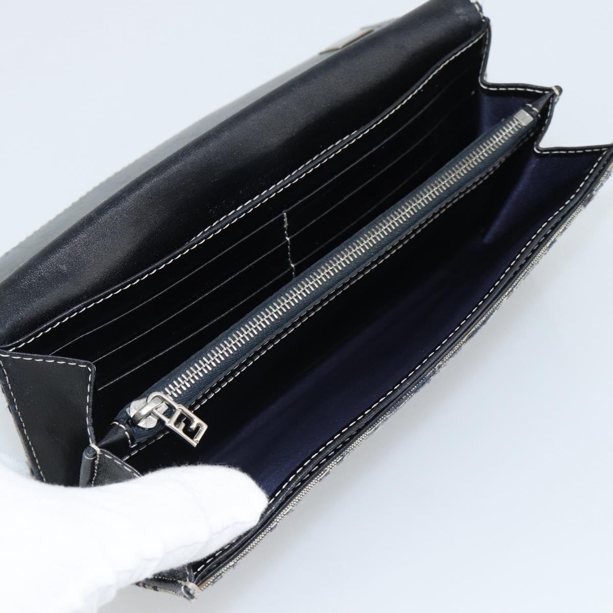 FENDI Zucchino Canvas Mamma Baguette Long Wallet Navy Silver Auth 189643
