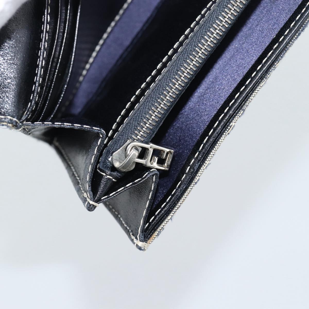 FENDI Zucchino Canvas Mamma Baguette Long Wallet Navy Silver Auth 189643