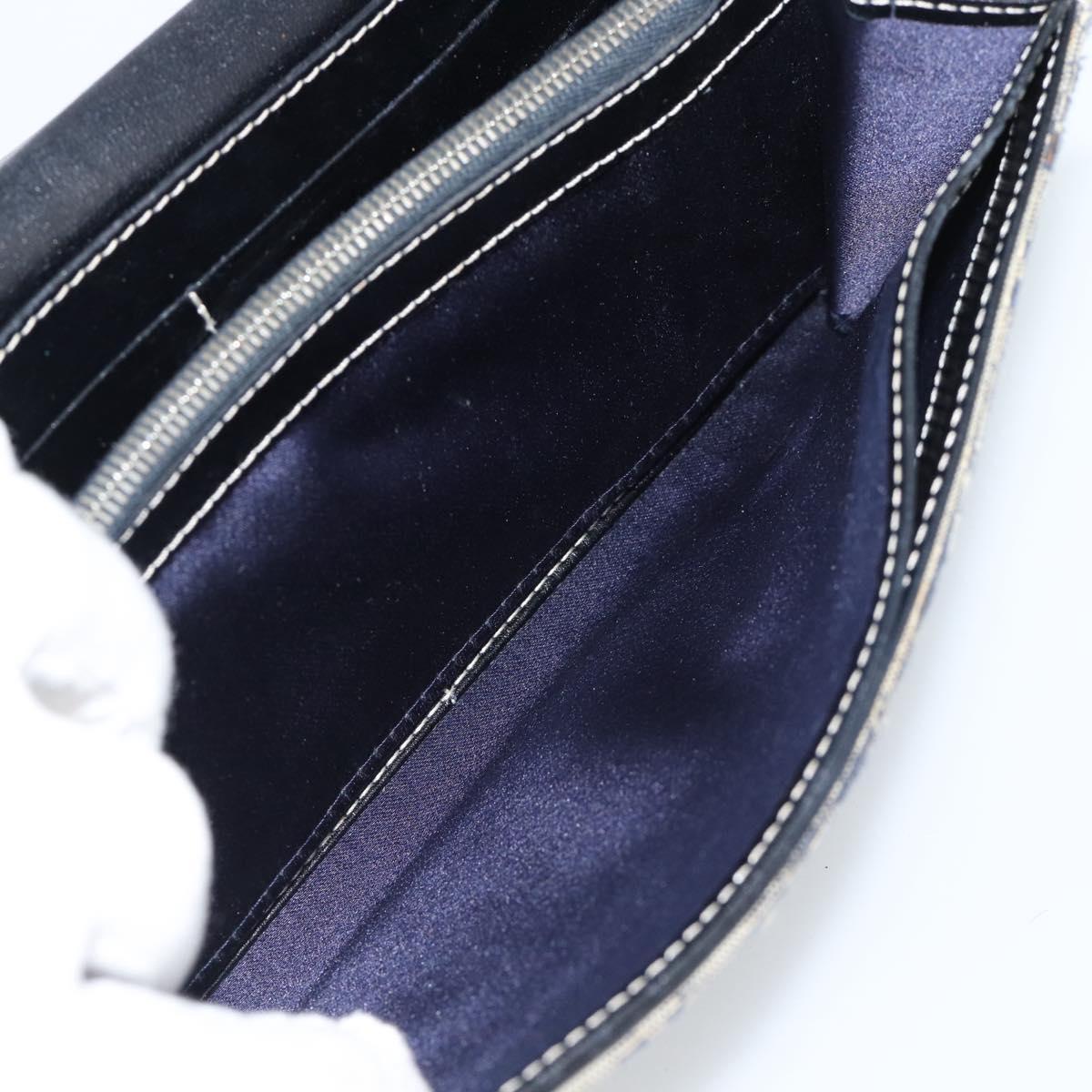 FENDI Zucchino Canvas Mamma Baguette Long Wallet Navy Silver Auth 189643