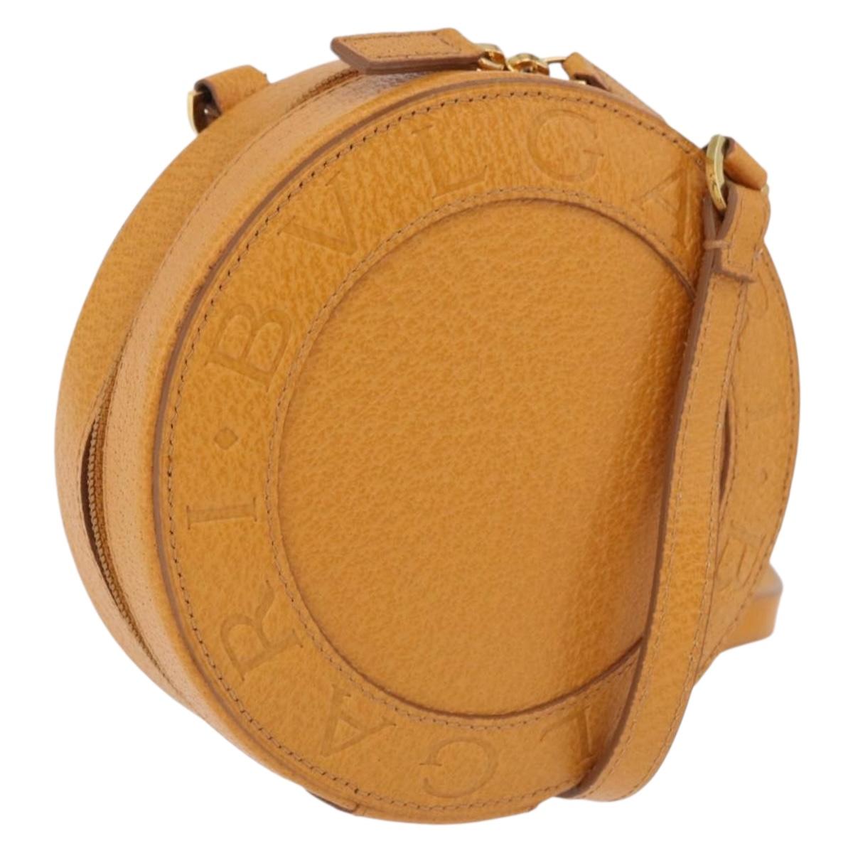 BVLGARI Shoulder Bag Leather Brown Gold Auth 189645A