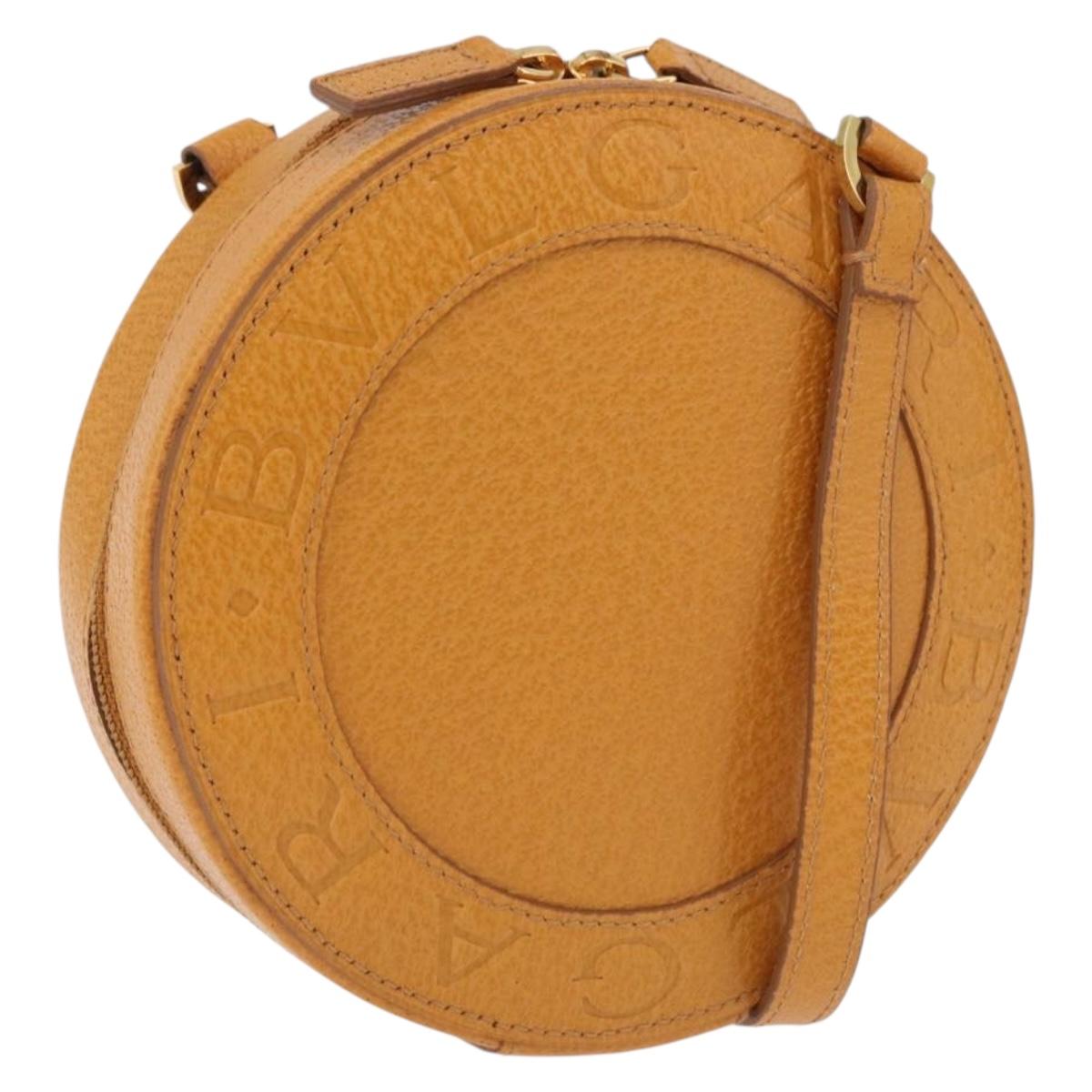BVLGARI Shoulder Bag Leather Brown Gold Auth 189645A