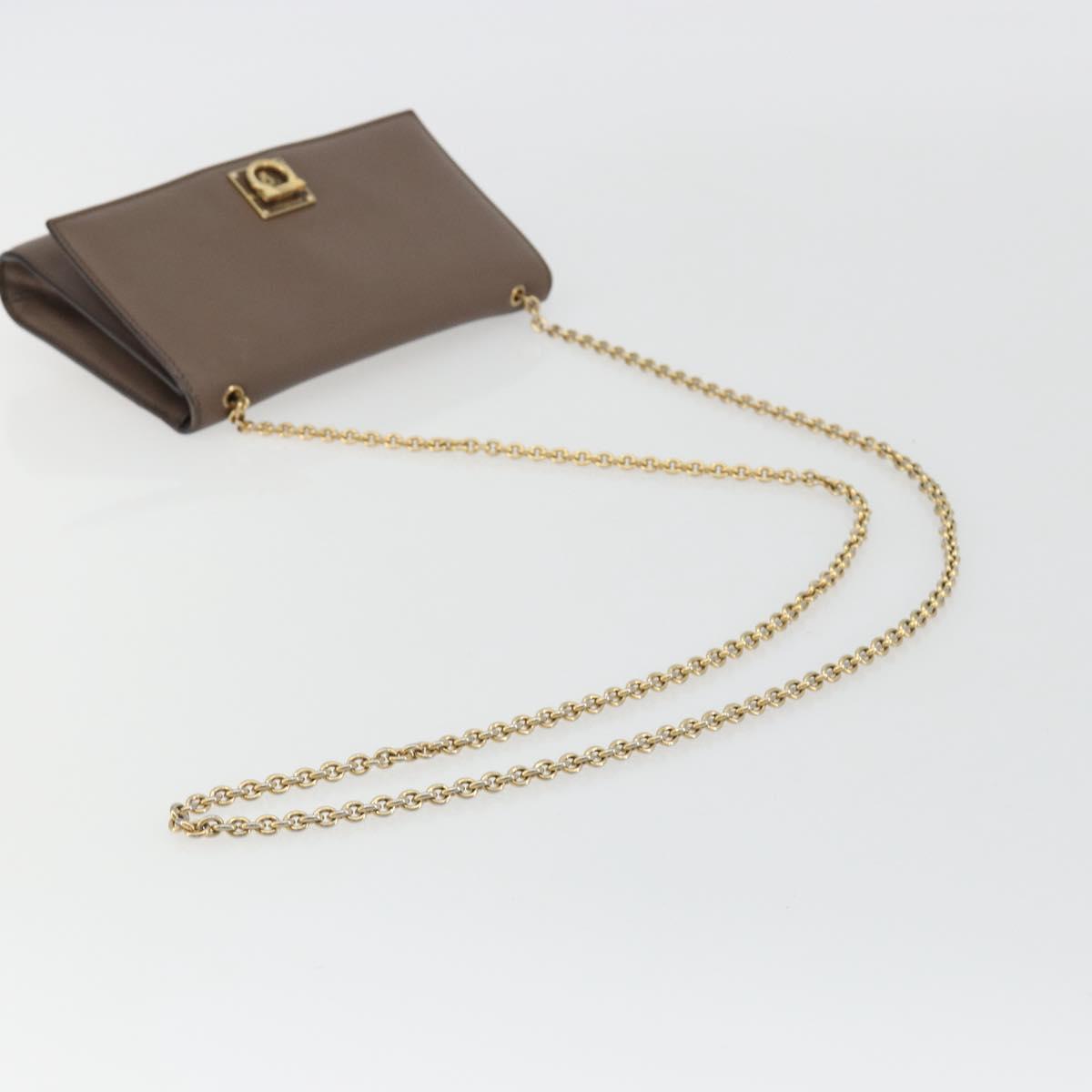 Salvatore Ferragamo Gancini Chain Shoulder Bag Leather Gray Gold Auth 189649