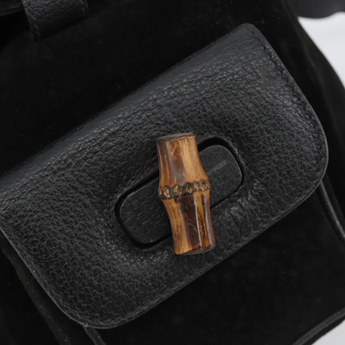 GUCCI Bamboo Backpack Suede Black Gold 003 1705 0030 Auth 189651
