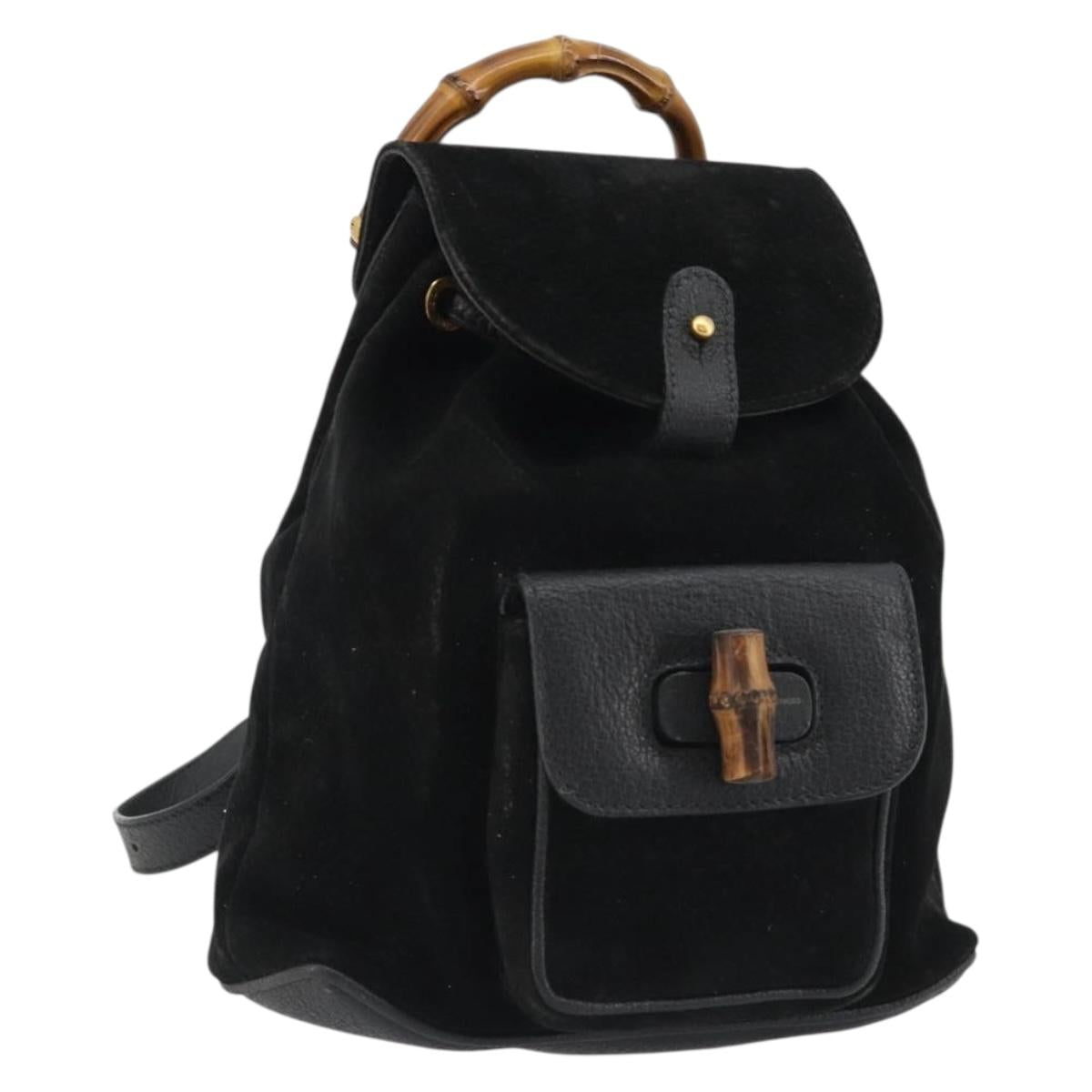 GUCCI Bamboo Backpack Suede Black Gold 003 1705 0030 Auth 189651