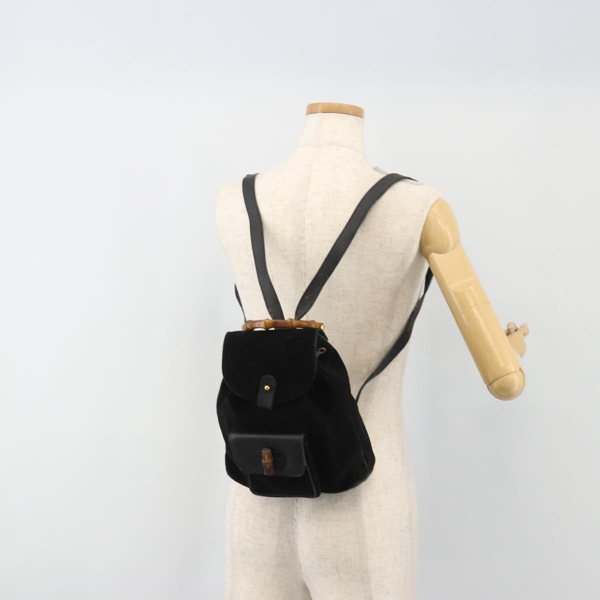 GUCCI Bamboo Backpack Suede Black Gold 003 1705 0030 Auth 189651
