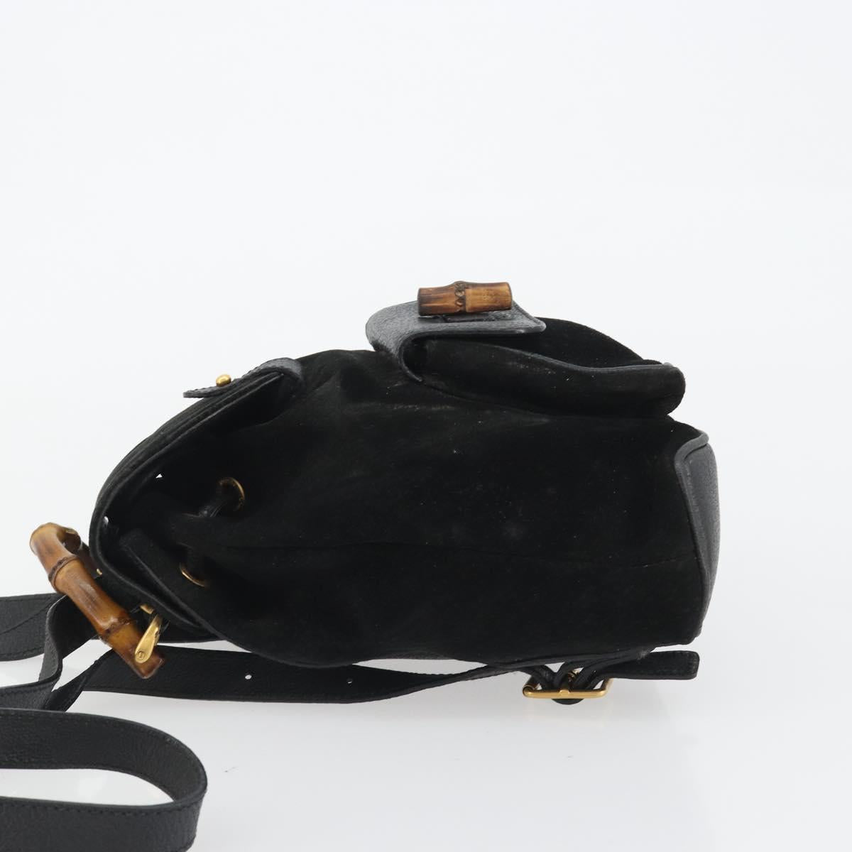 GUCCI Bamboo Backpack Suede Black Gold 003 1705 0030 Auth 189651