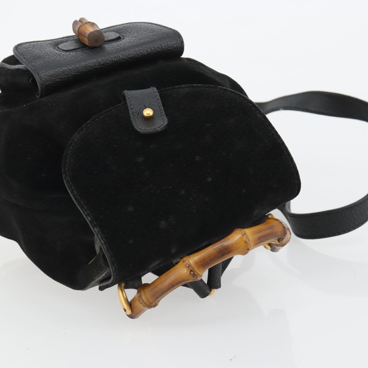 GUCCI Bamboo Backpack Suede Black Gold 003 1705 0030 Auth 189651