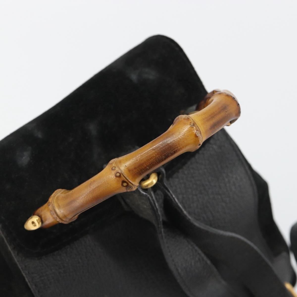 GUCCI Bamboo Backpack Suede Black Gold 003 1705 0030 Auth 189651