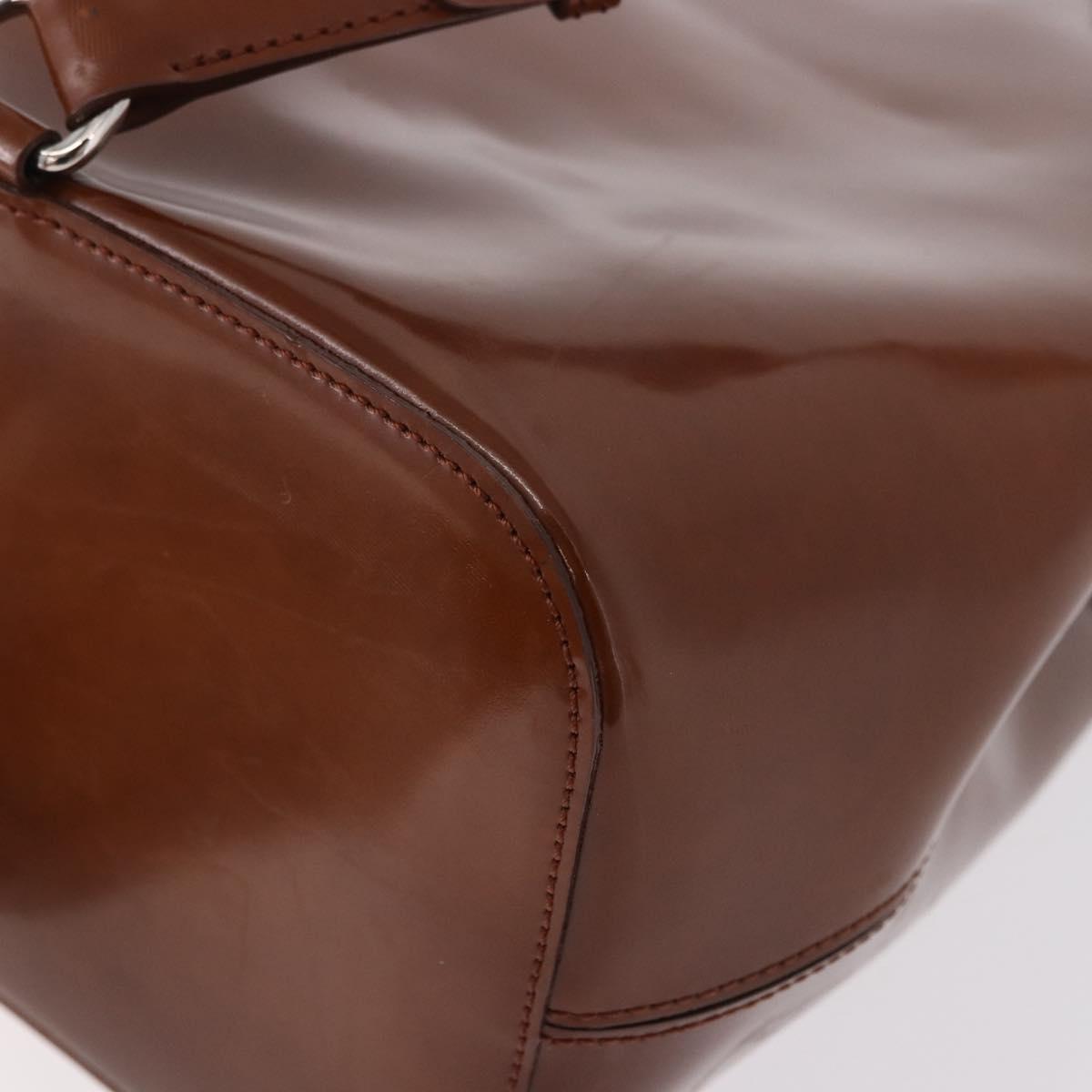 CARTIER PANTHERE Shoulder Bag Patent Leather Brown Silver Auth 189661