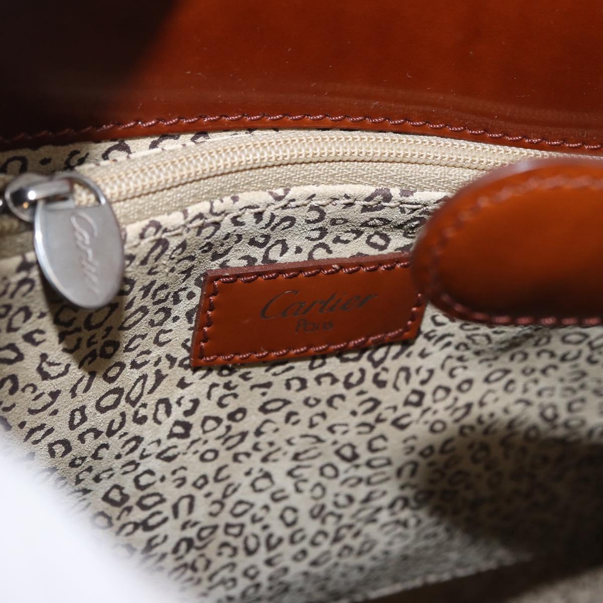 CARTIER PANTHERE Shoulder Bag Patent Leather Brown Silver Auth 189661