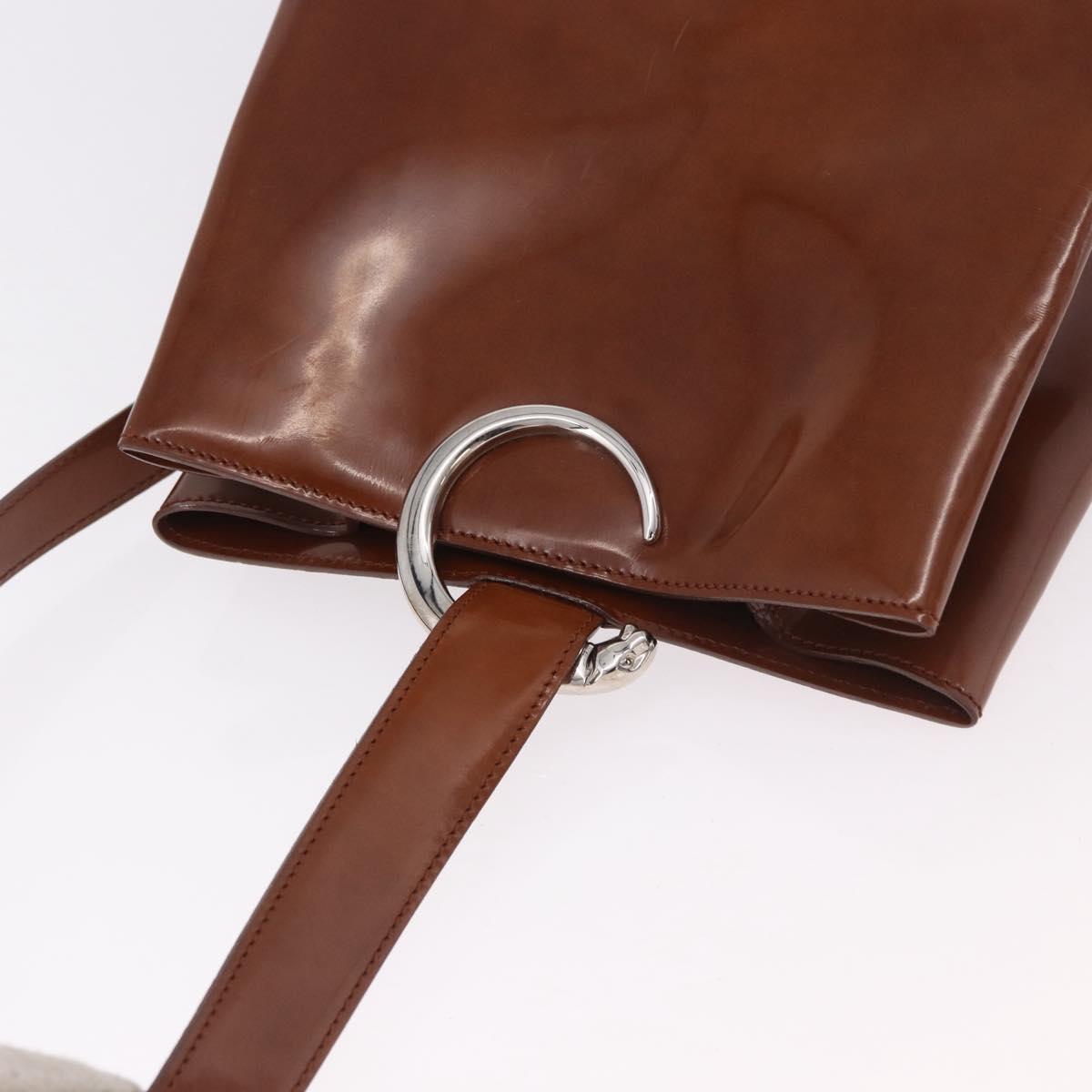 CARTIER PANTHERE Shoulder Bag Patent Leather Brown Silver Auth 189661
