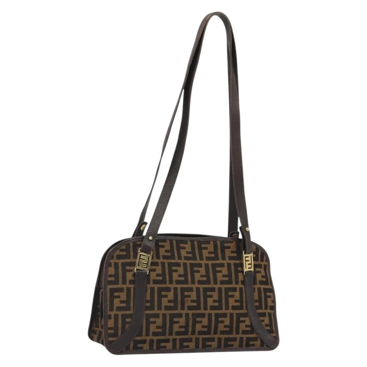 FENDI Zucca Canvas Shoulder Bag Brown Black Auth 189662