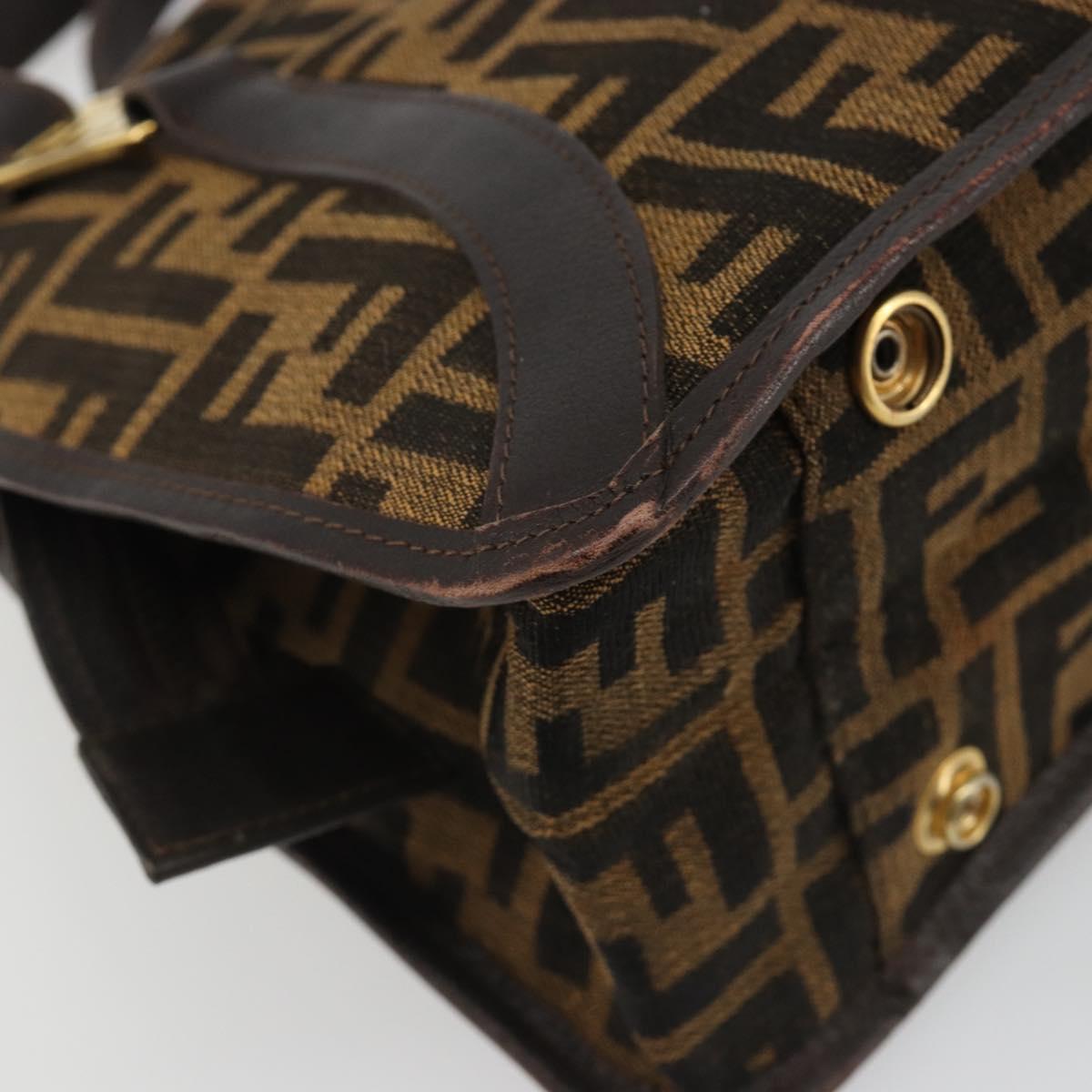 FENDI Zucca Canvas Shoulder Bag Brown Black Auth 189662