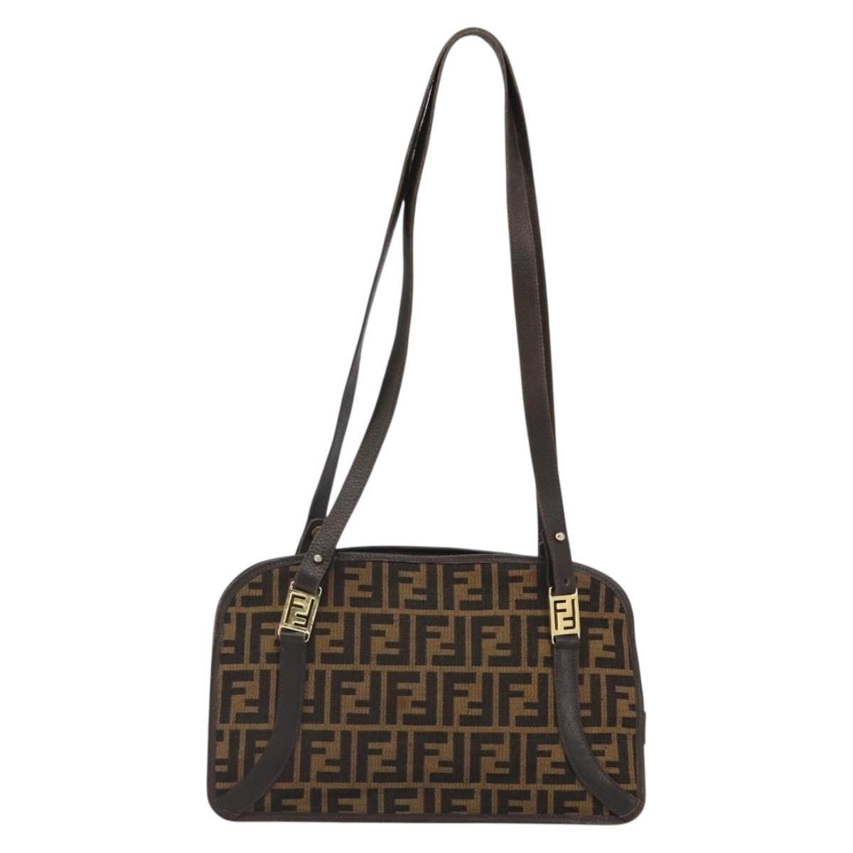 FENDI Zucca Canvas Shoulder Bag Brown Black Auth 189662