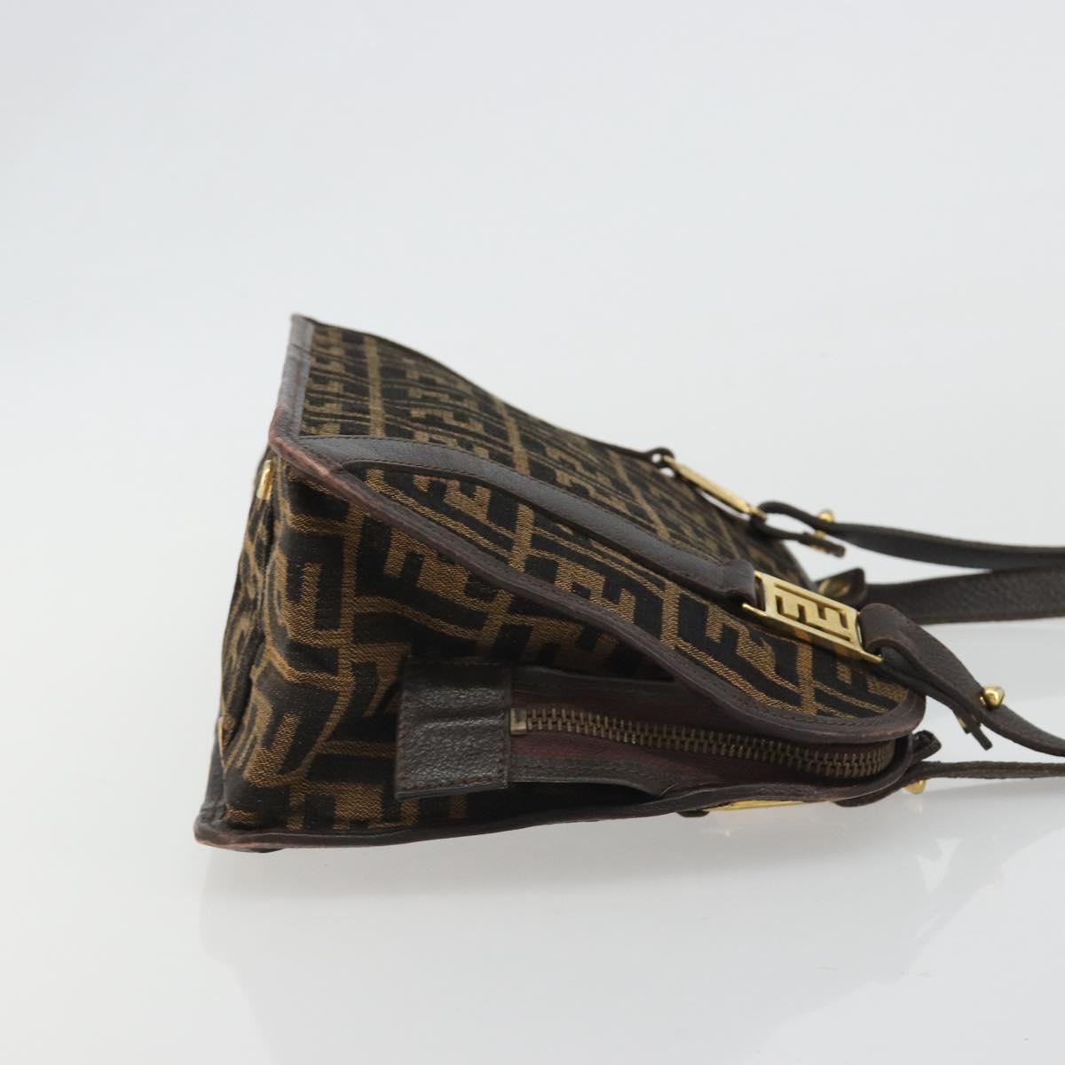 FENDI Zucca Canvas Shoulder Bag Brown Black Auth 189662