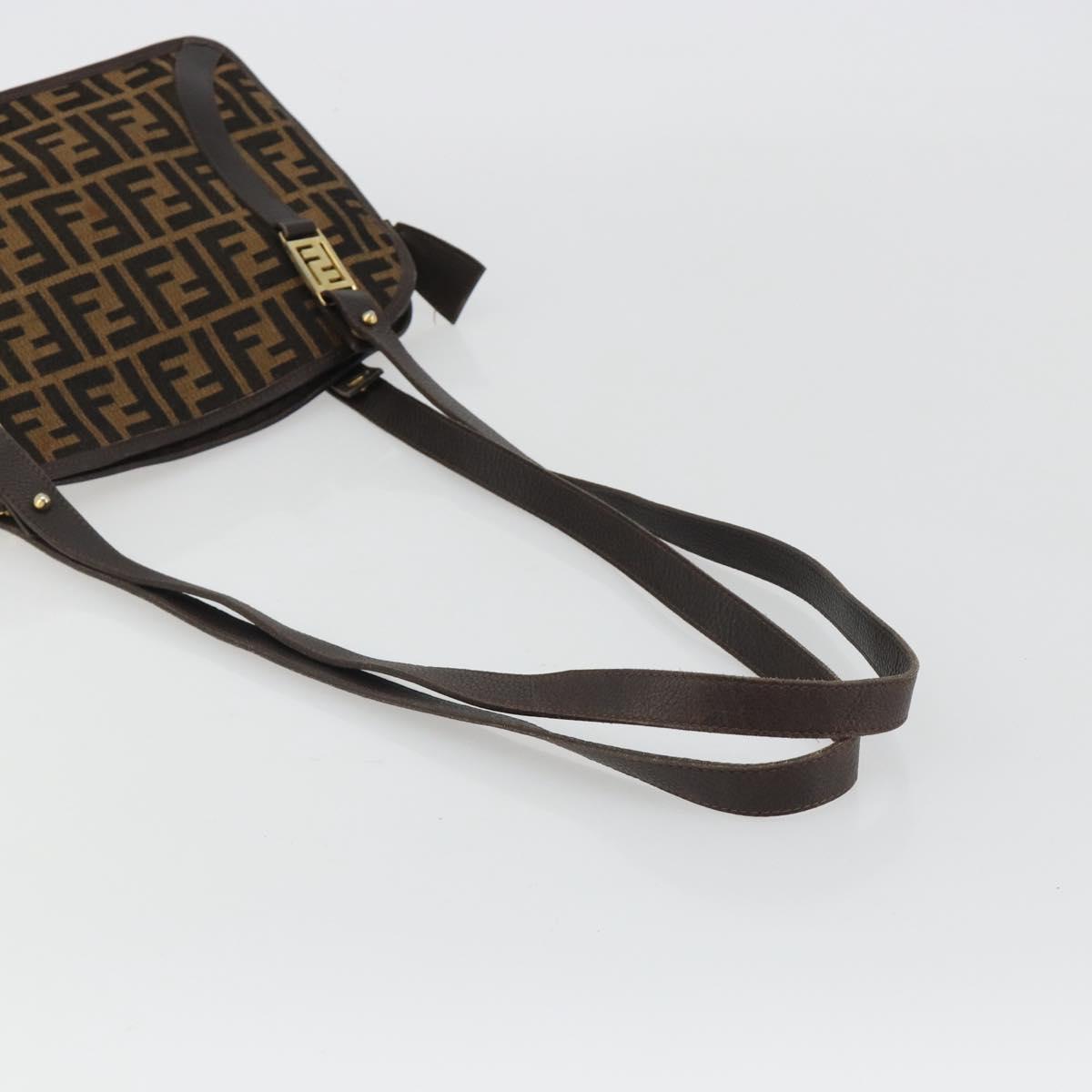 FENDI Zucca Canvas Shoulder Bag Brown Black Auth 189662