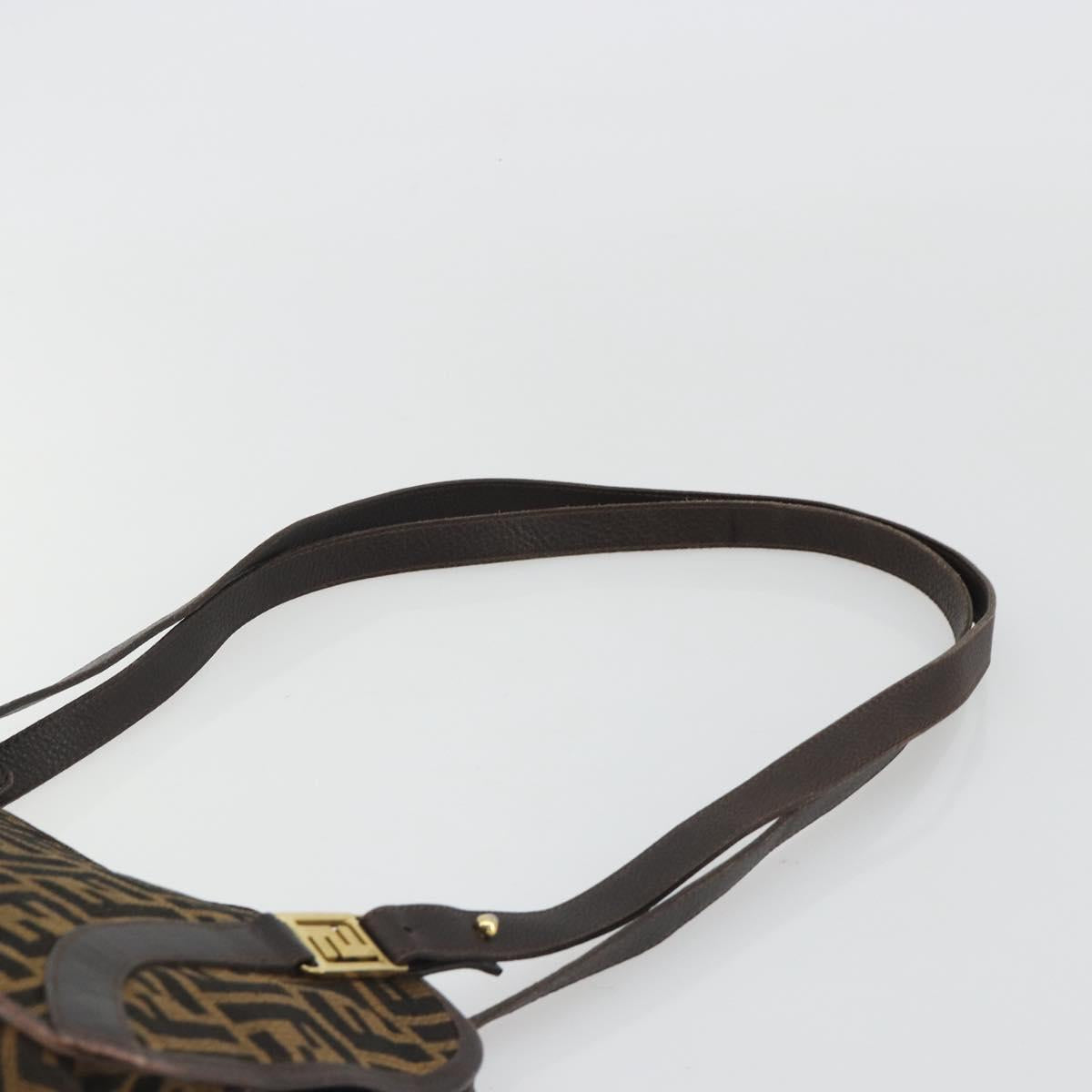 FENDI Zucca Canvas Shoulder Bag Brown Black Auth 189662