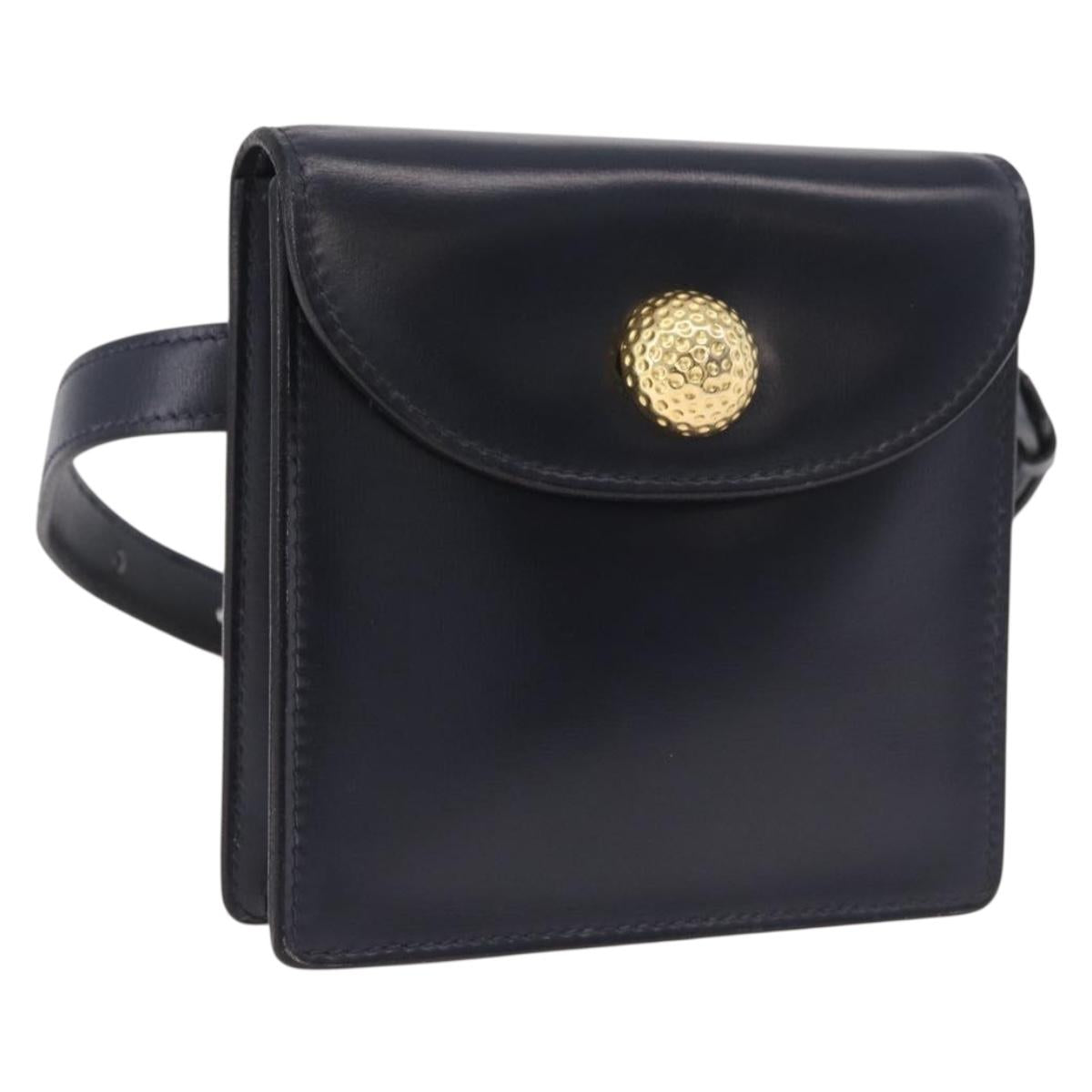 GUCCI Waist Bag Leather Navy Gold Auth 189665