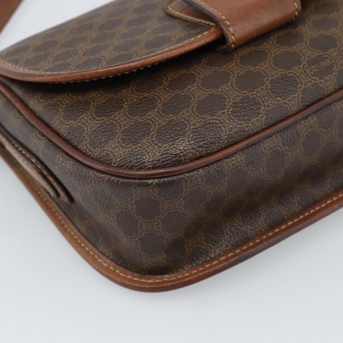 CELINE Macadam Canvas Shoulder Bag PVC Leather Brown Gold Auth 189670