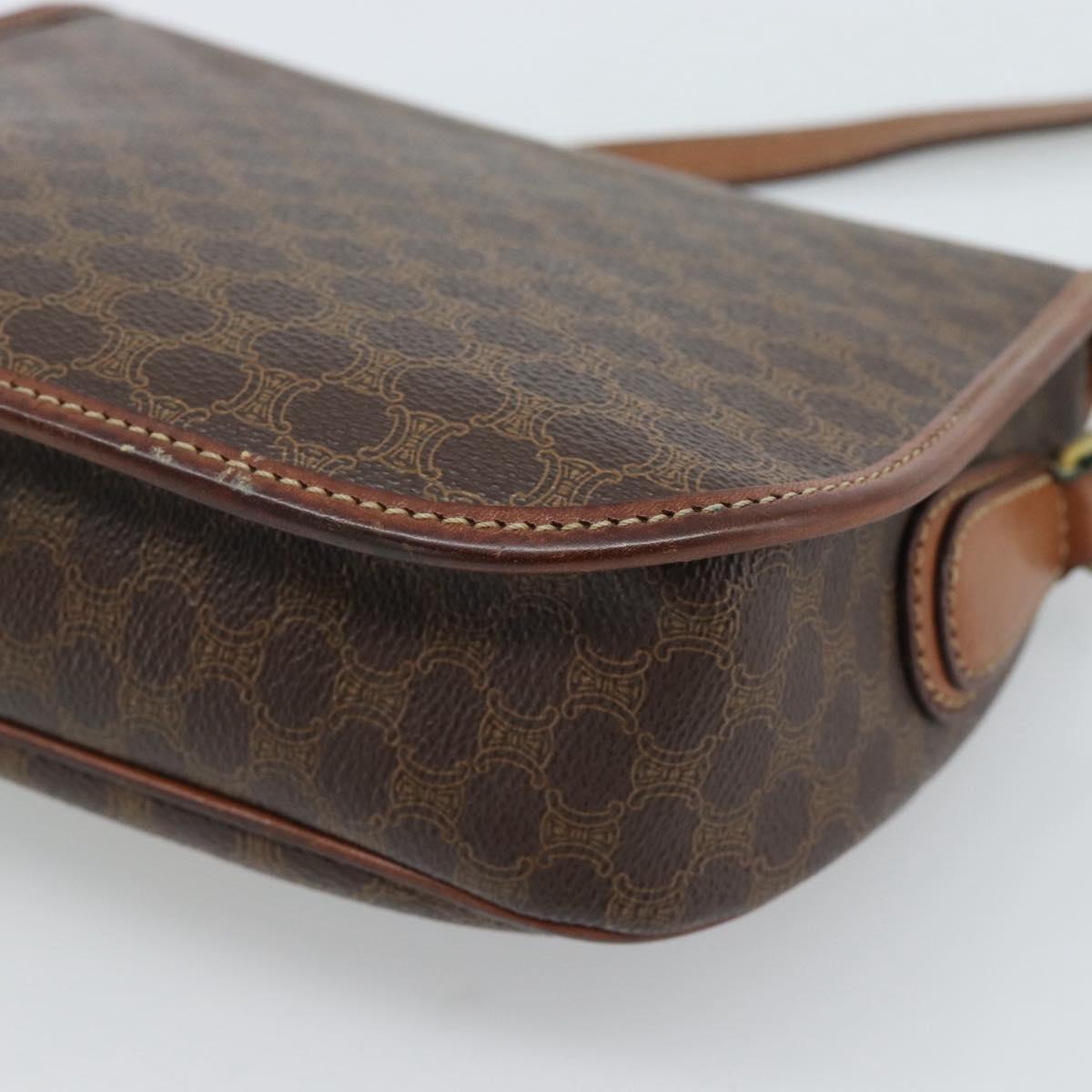 CELINE Macadam Canvas Shoulder Bag PVC Leather Brown Gold Auth 189670