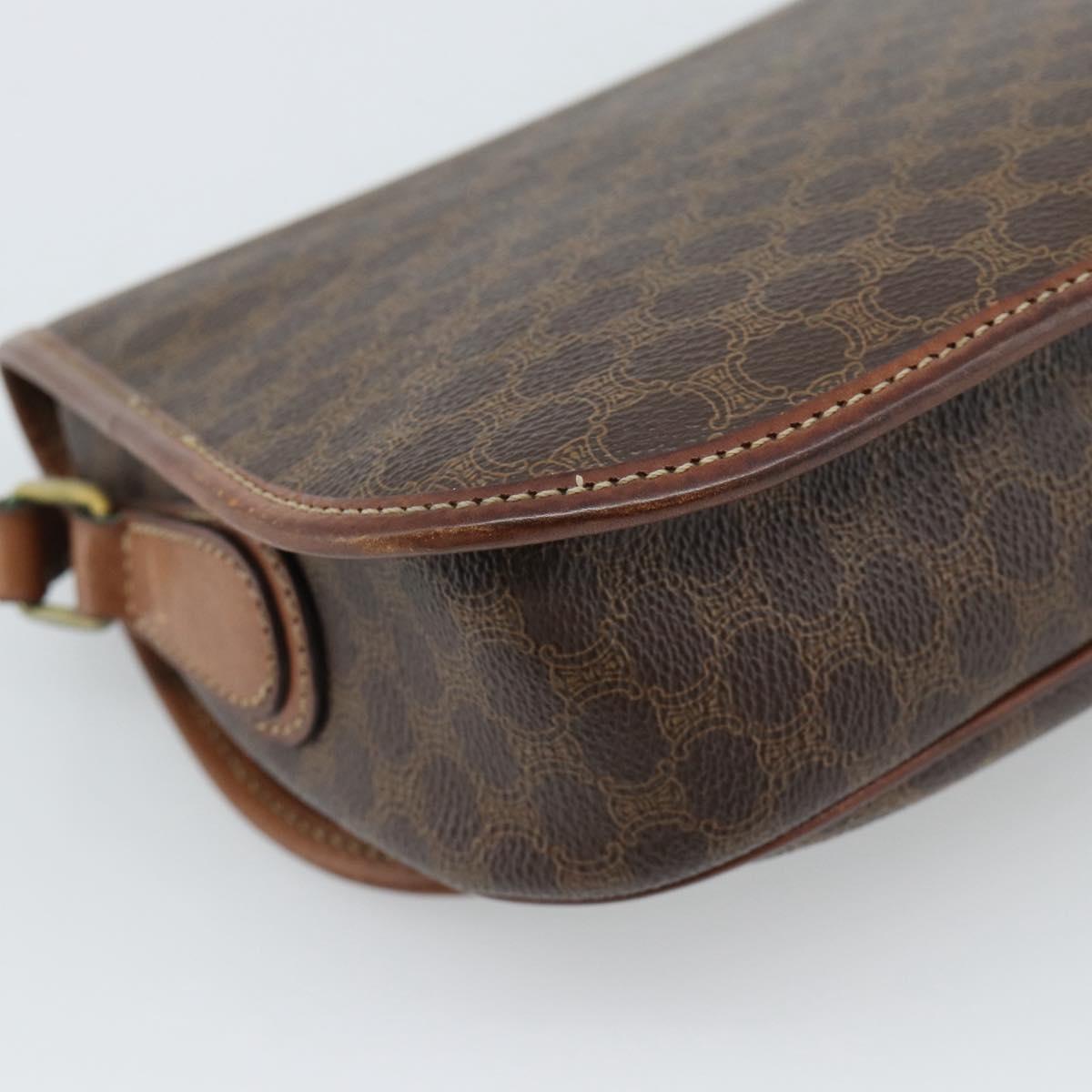 CELINE Macadam Canvas Shoulder Bag PVC Leather Brown Gold Auth 189670