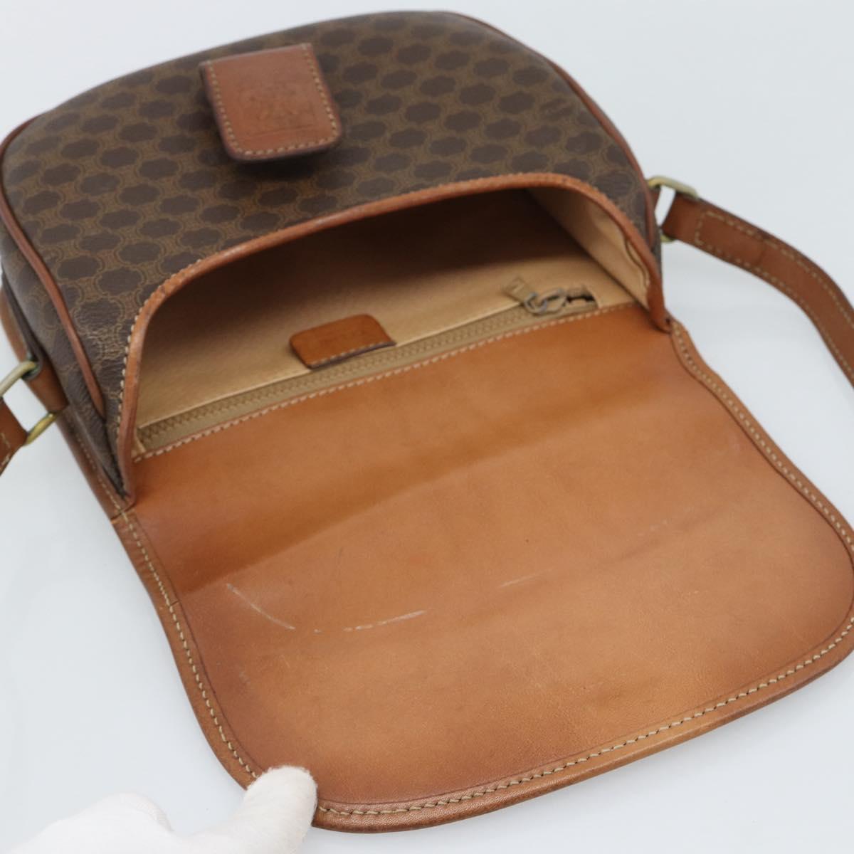 CELINE Macadam Canvas Shoulder Bag PVC Leather Brown Gold Auth 189670