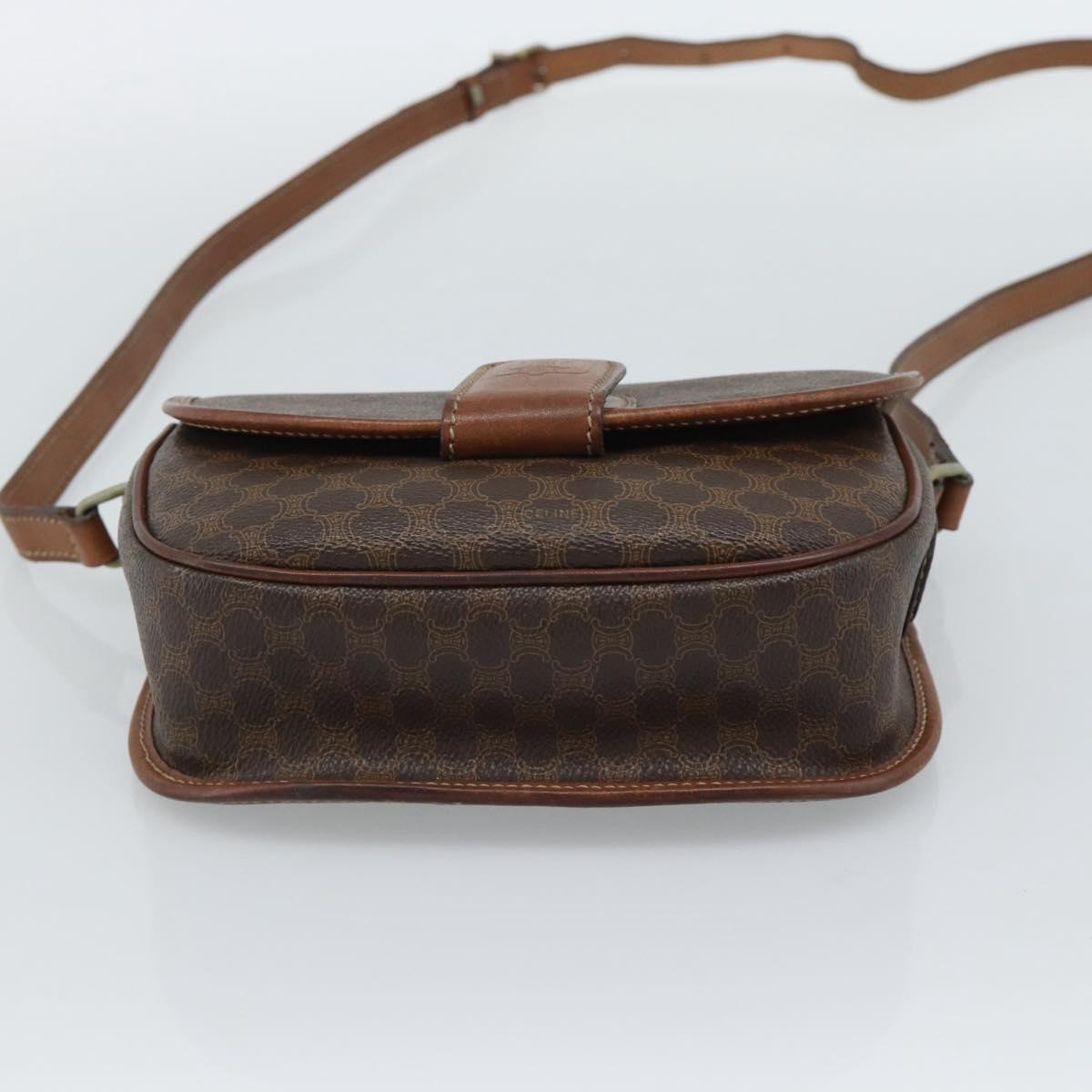 CELINE Macadam Canvas Shoulder Bag PVC Leather Brown Gold Auth 189670