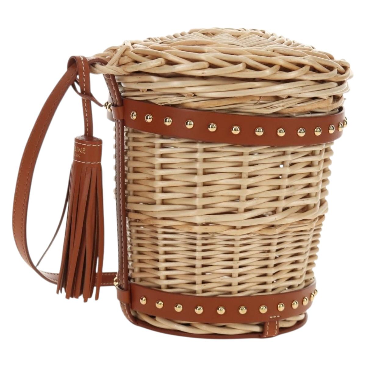 CELINE Shoulder Bag Rattan Ivory Gold Auth 189672M