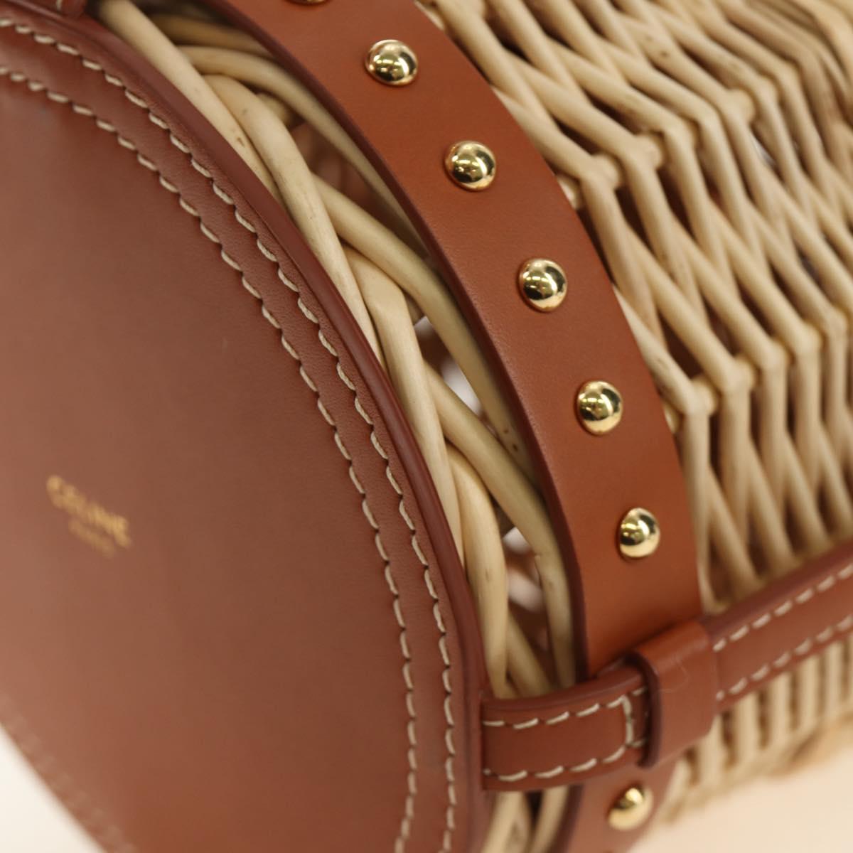 CELINE Shoulder Bag Rattan Ivory Gold Auth 189672M
