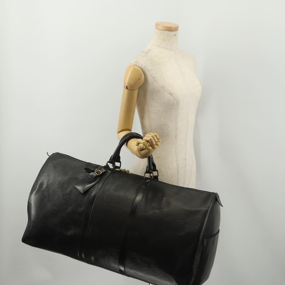 LOUIS VUITTON Epi Keepall 60 Boston Bag Black M42942 LV Auth 189674