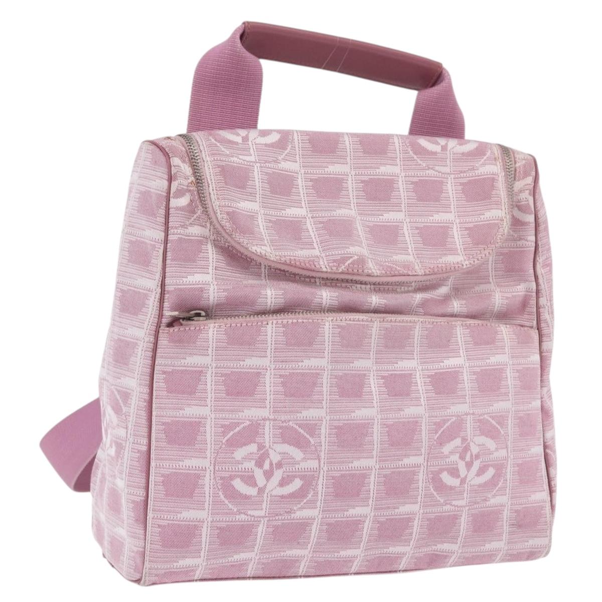 CHANEL New Travel Line Backpack Canvas 2way Pink Silver CC Auth 189678A
