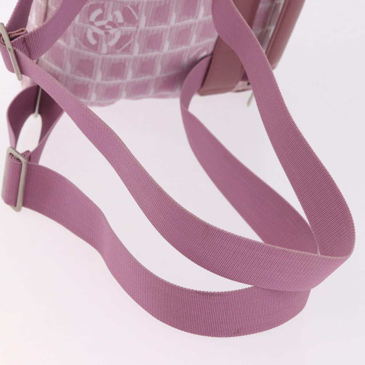 CHANEL New Travel Line Backpack Canvas 2way Pink Silver CC Auth 189678A