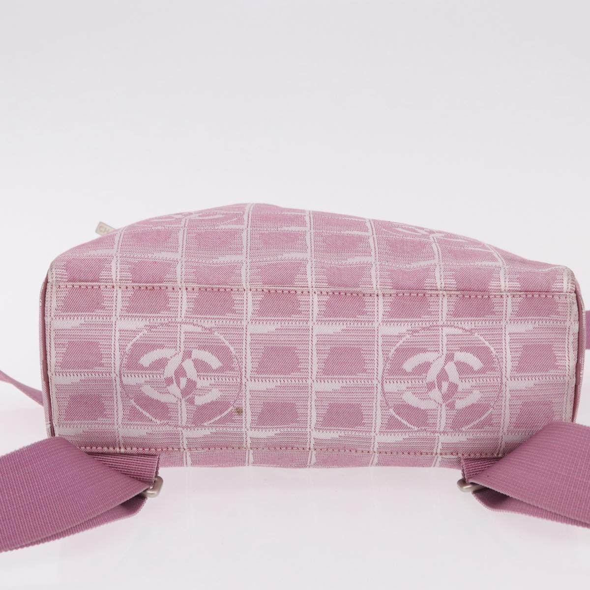 CHANEL New Travel Line Backpack Canvas 2way Pink Silver CC Auth 189678A