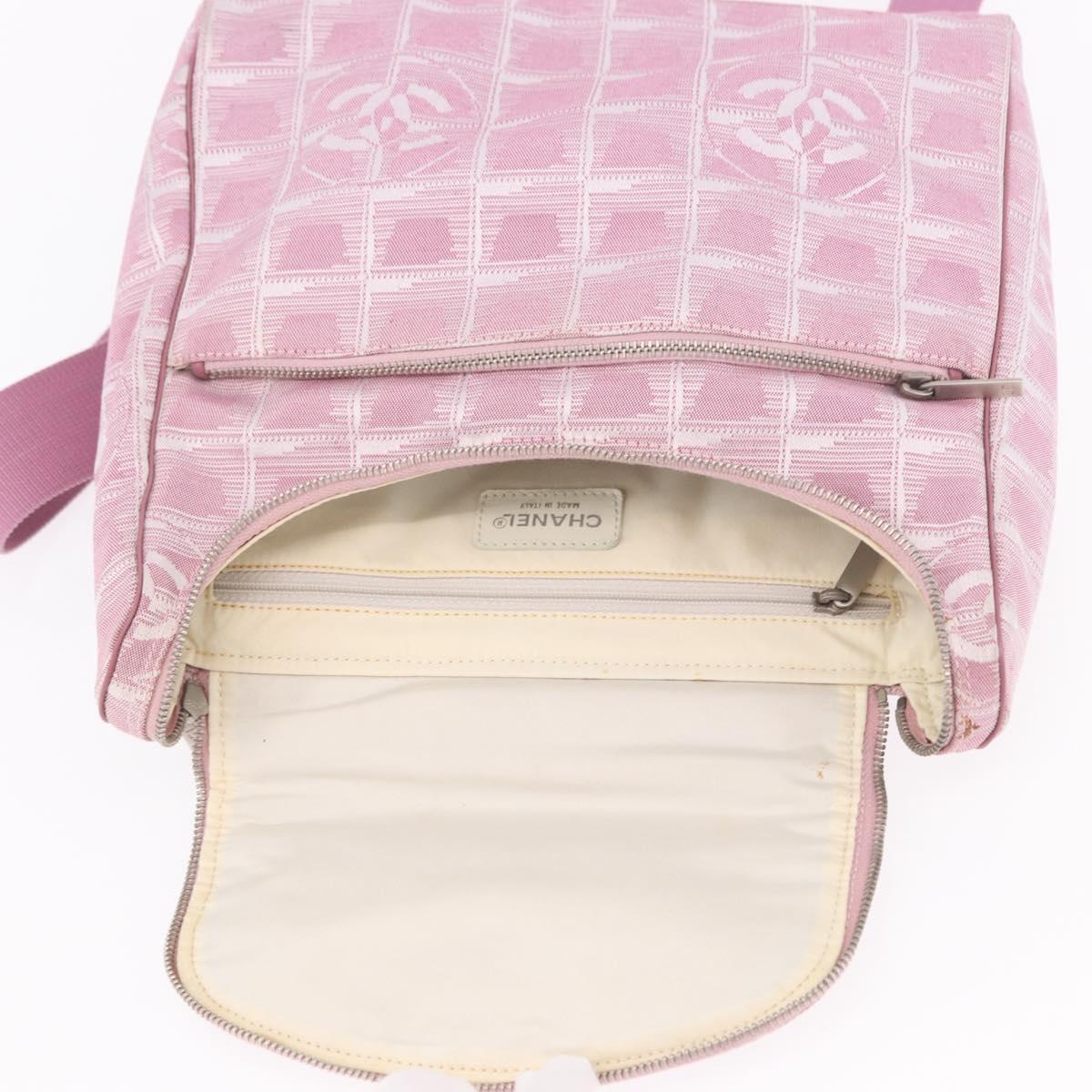 CHANEL New Travel Line Backpack Canvas 2way Pink Silver CC Auth 189678A