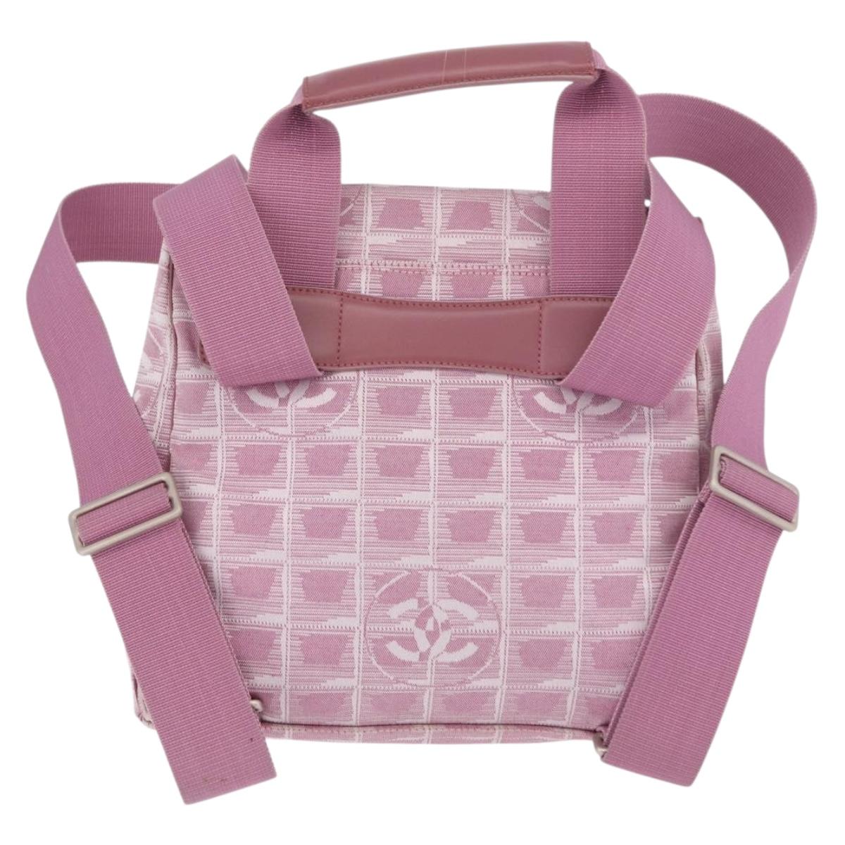 CHANEL New Travel Line Backpack Canvas 2way Pink Silver CC Auth 189678A